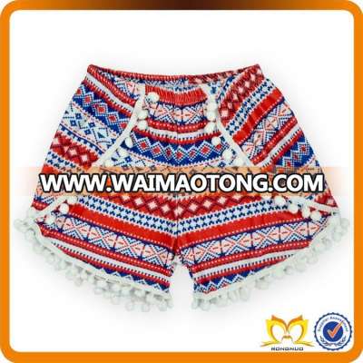 2015 Hot !!! Cheap Shorts Babies Girls Summer Kids Beach Chevron Shorts Colorful Ball Tassel Cutting Clothing Pants