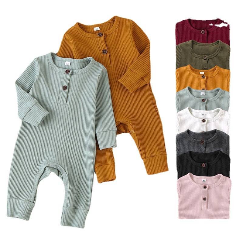 Newborn Clothes Children's Baby One-piece Ribbed Cotton Romper Long Sleeved Baby Infant Jumpsuit Bodysuit Outdoor Clothes